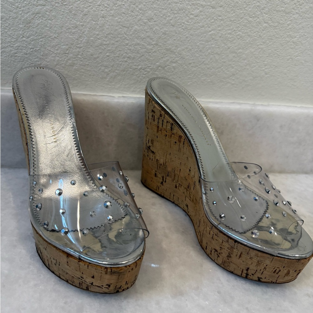 Giuseppe Zanotti Silver and Tan Platform Shoes
